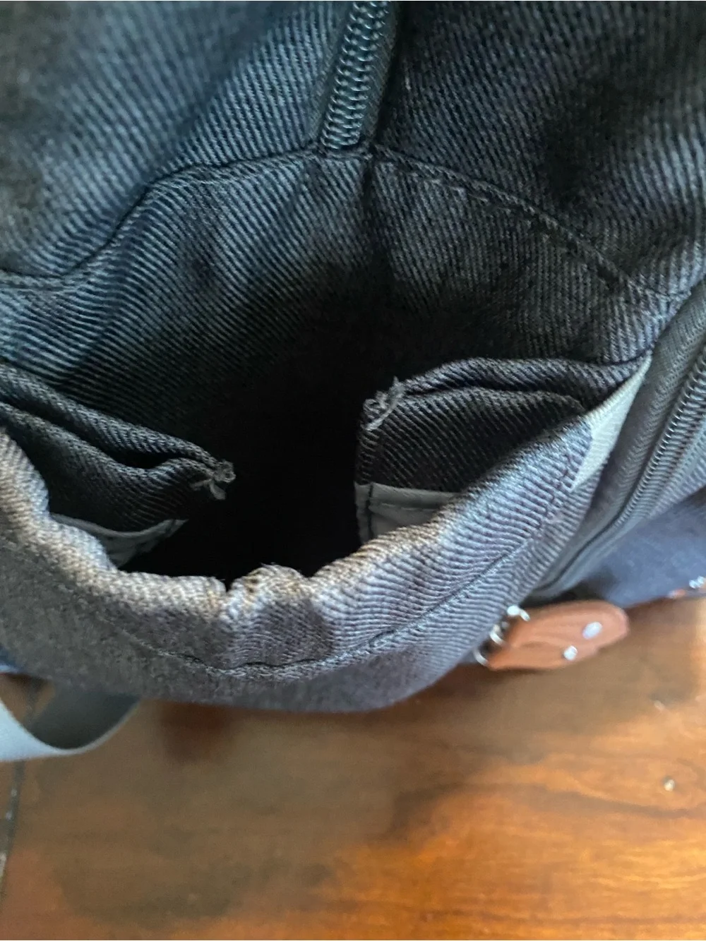 Gray Quilted Canvas Diaper Backpack with Brown Accents